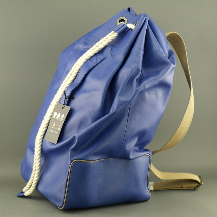 DAKS London signature Borbonese genuine leather blue large gym Backpack bag with nylon lining