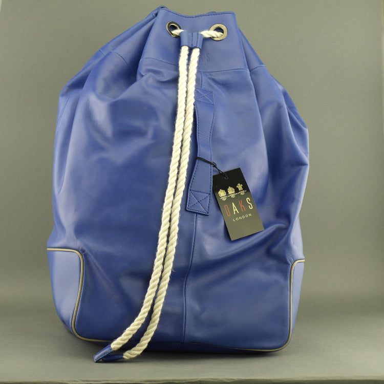 DAKS London signature Borbonese genuine leather blue large gym Backpack bag with nylon lining