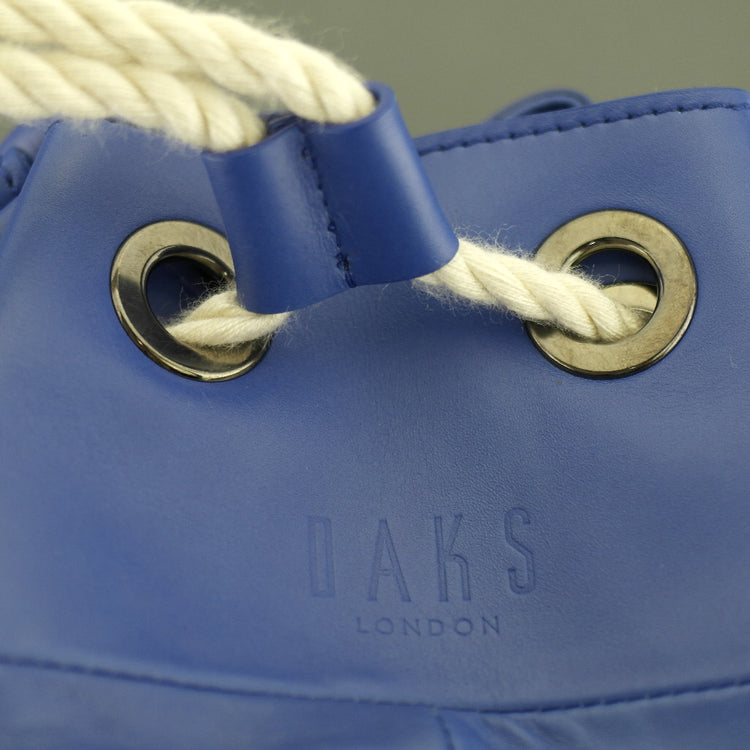 DAKS London firma Borbonese cuero genuino azul gran mochila de gimnasio con forro de nailon 