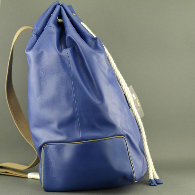 DAKS London signature Borbonese genuine leather blue large gym Backpack bag with nylon lining