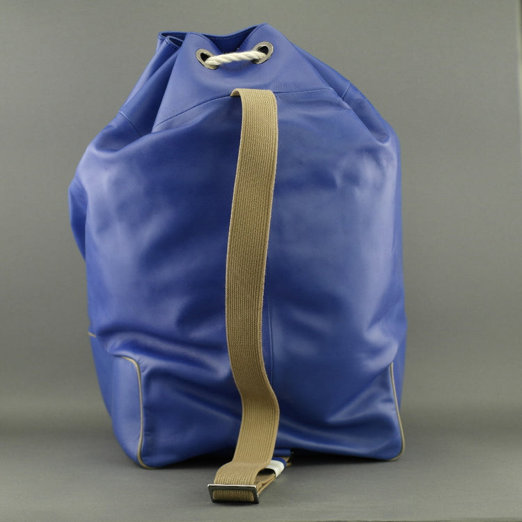 DAKS London signature Borbonese genuine leather blue large gym Backpack bag with nylon lining