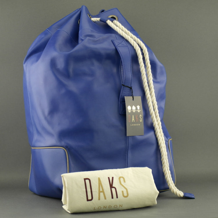 DAKS London firma Borbonese cuero genuino azul gran mochila de gimnasio con forro de nailon 