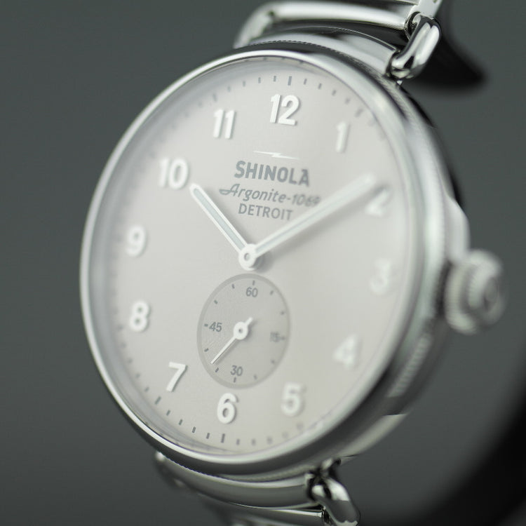 Shinola The Canfield wrist watch with sandy dunes of Michigan’s grey dial