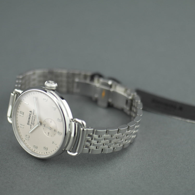 Shinola The Canfield wrist watch with sandy dunes of Michigan’s grey dial