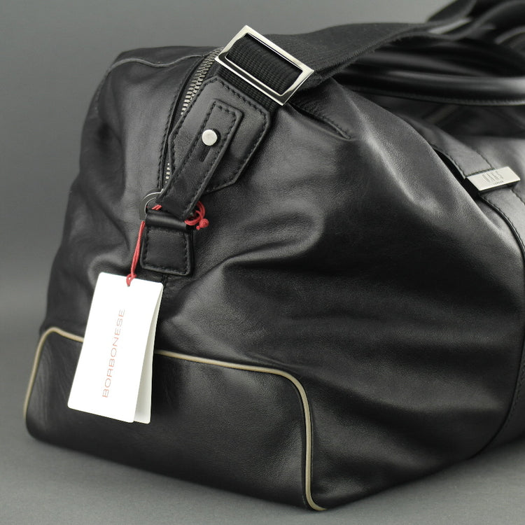 DAKS London Signature Borbonese große schwarze Sporttasche aus echtem Leder mit Nylonfutter 