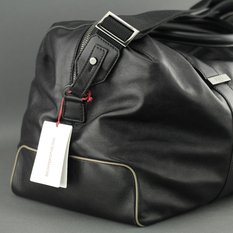 DAKS London signature Borbonese genuine leather black large gym holdall bag with nylon lining