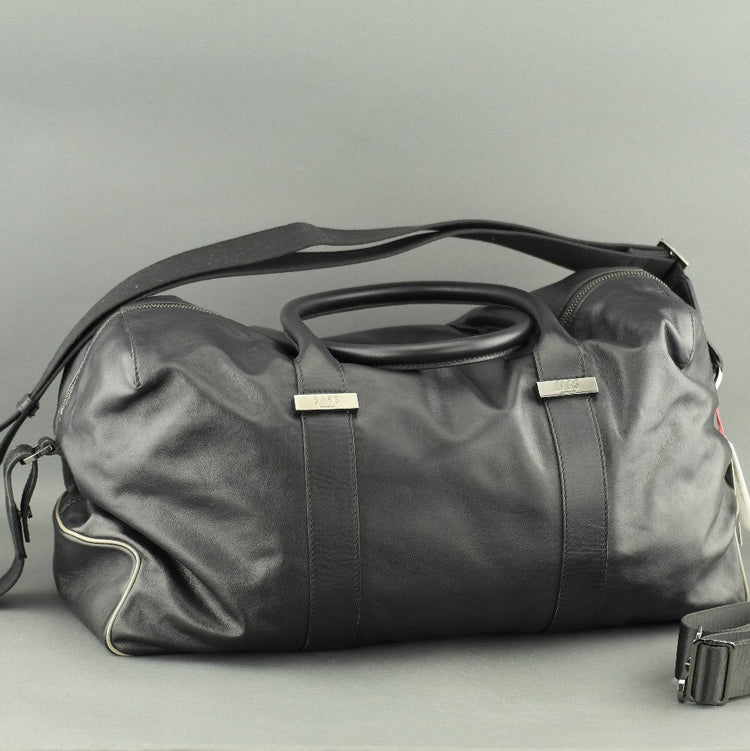 DAKS London signature Borbonese genuine leather black large gym holdall bag with nylon lining