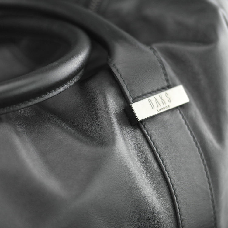DAKS London signature Borbonese genuine leather black large gym holdall bag with nylon lining