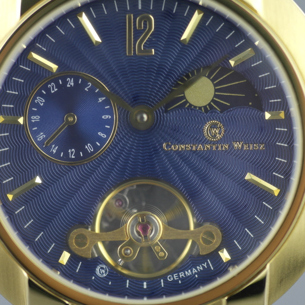 Constantin Weisz mechanical wrist watch gold plated with blue dial and box