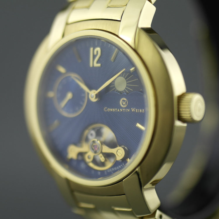 Constantin Weisz mechanical wrist watch gold plated with blue dial and box