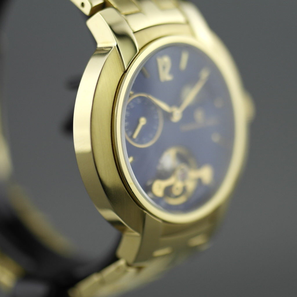 Constantin Weisz mechanical wrist watch gold plated with blue dial and box