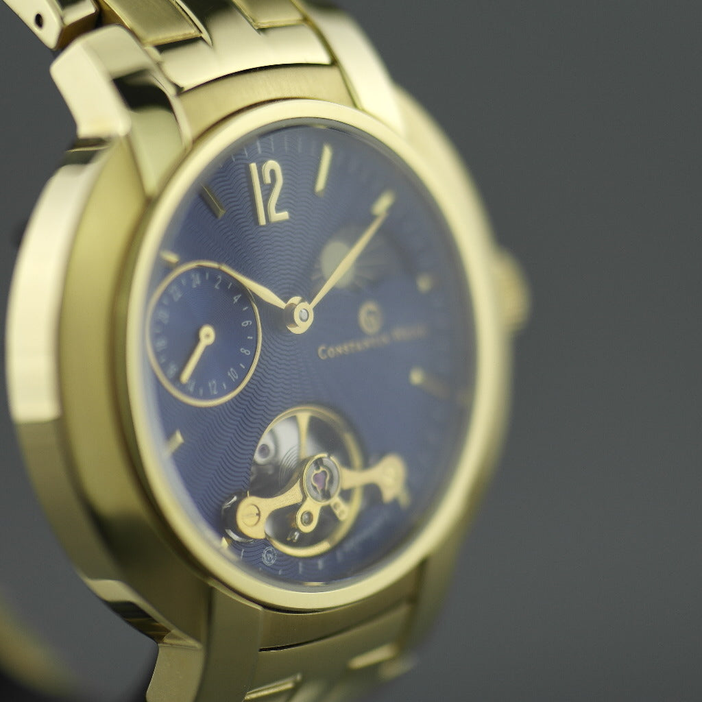 Constantin Weisz mechanical wrist watch gold plated with blue dial and box