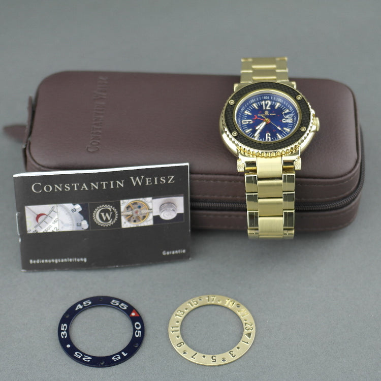 Constantin Weisz, 21 Juwelen, vergoldete Herren-Sport-Automatikarmbanduhr mit Armband, 10 ATM