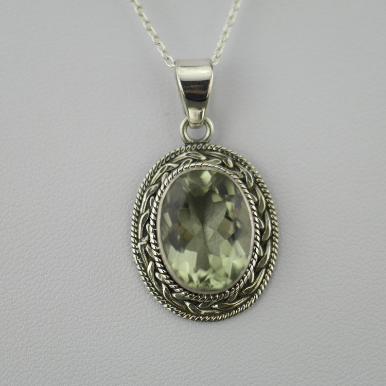 Cassiopeia 7.12ct Green Amethyst pendant on sterling silver chain