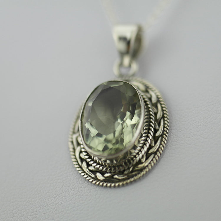 Cassiopeia 7.12ct Green Amethyst pendant on sterling silver chain