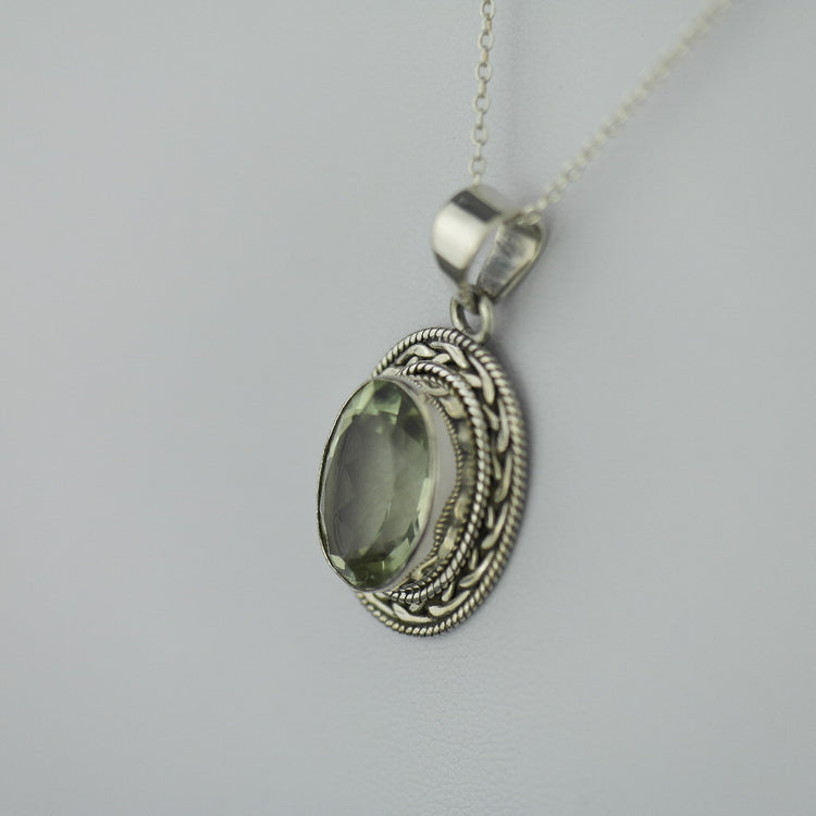 Cassiopeia 7.12ct Green Amethyst pendant on sterling silver chain