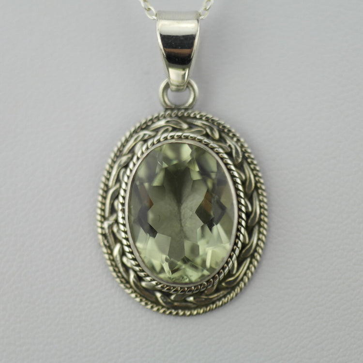 Cassiopeia 7.12ct Green Amethyst pendant on sterling silver chain