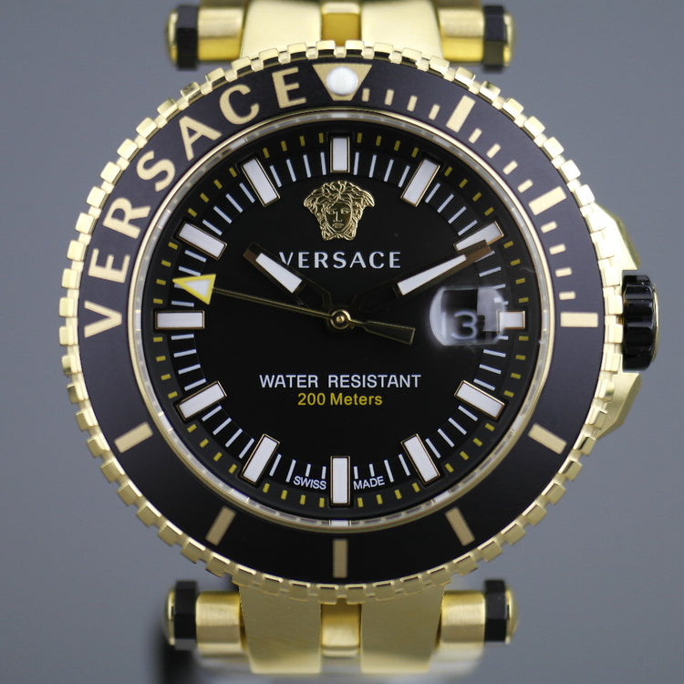 Versace V-Race black dial diver gold plated wristwatch