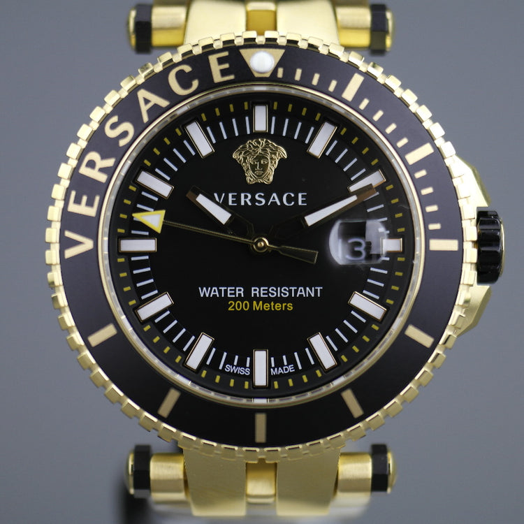 Versace V-Race vergoldete Taucherarmbanduhr mit schwarzem Zifferblatt