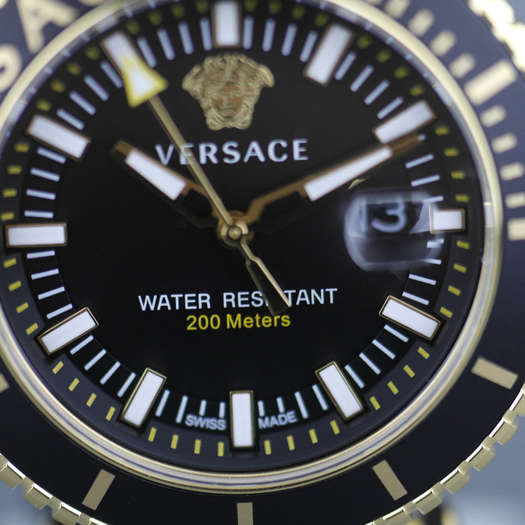 Versace V-Race vergoldete Taucherarmbanduhr mit schwarzem Zifferblatt