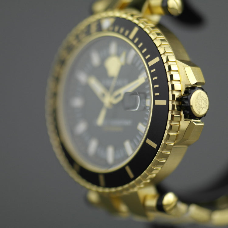 Versace V-Race black dial diver gold plated wristwatch