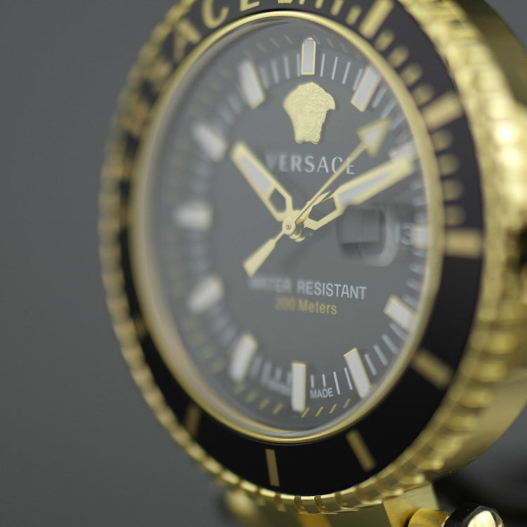 Versace V-Race black dial diver gold plated wristwatch