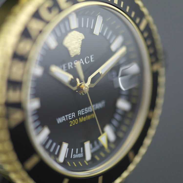 Versace V-Race black dial diver gold plated wristwatch