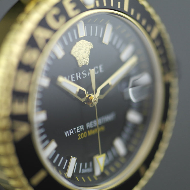 Versace V-Race black dial diver gold plated wristwatch