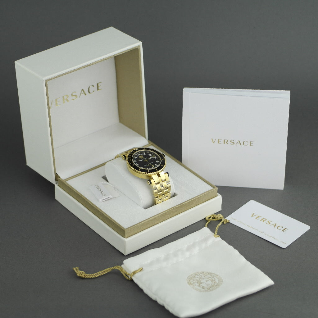 Versace V-Race black dial diver gold plated wristwatch
