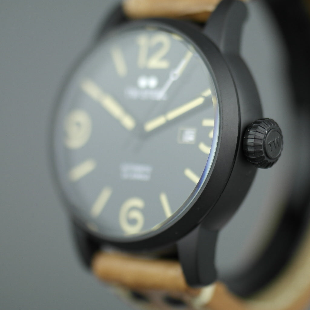 TW Steel Automatic Black Casual wrist watch with brown leather strap