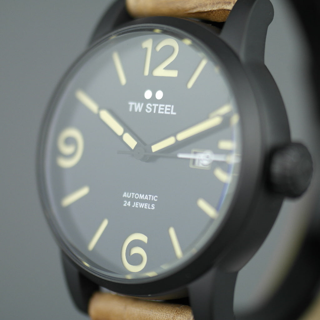 TW Steel Automatic Black Casual wrist watch with brown leather strap