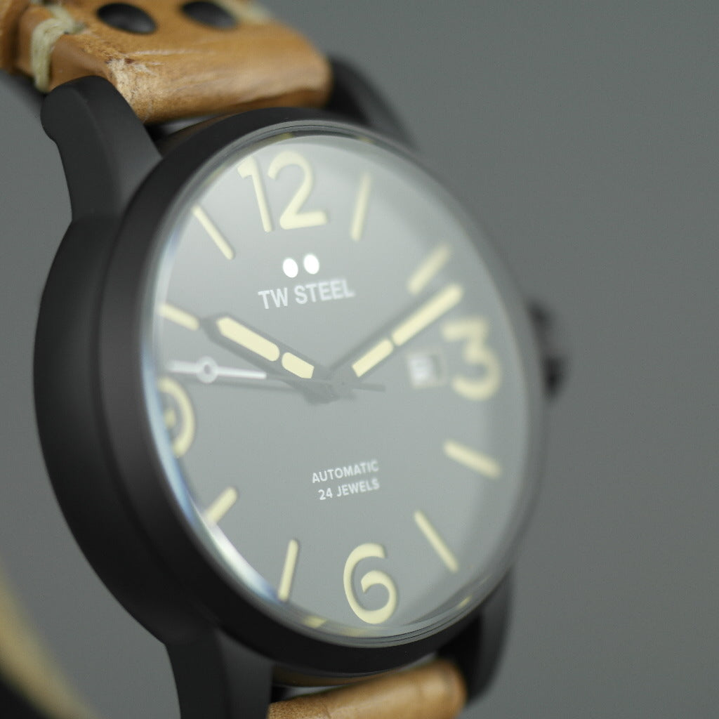 TW Steel Automatic Black Casual wrist watch with brown leather strap