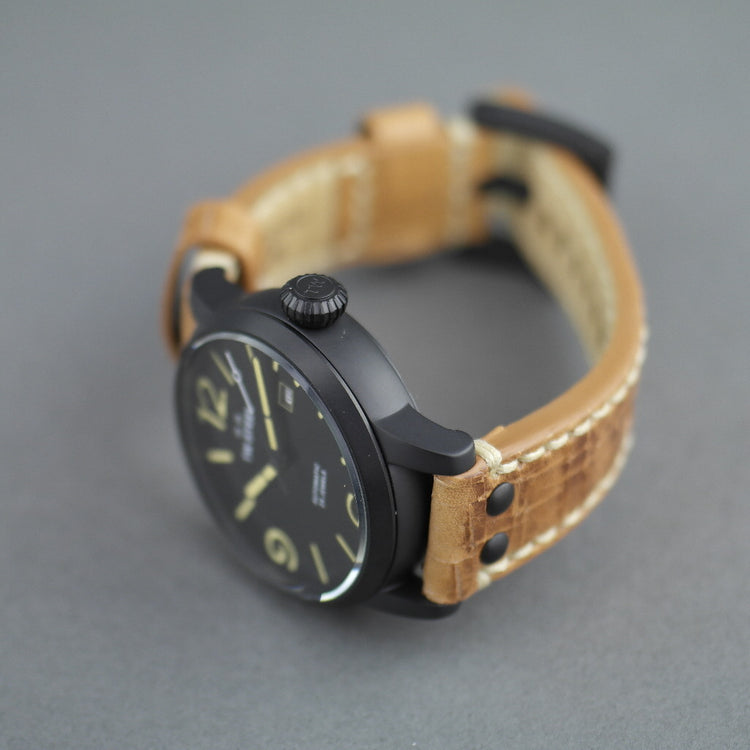 TW Steel Automatic Black Lässige Armbanduhr mit braunem Lederarmband