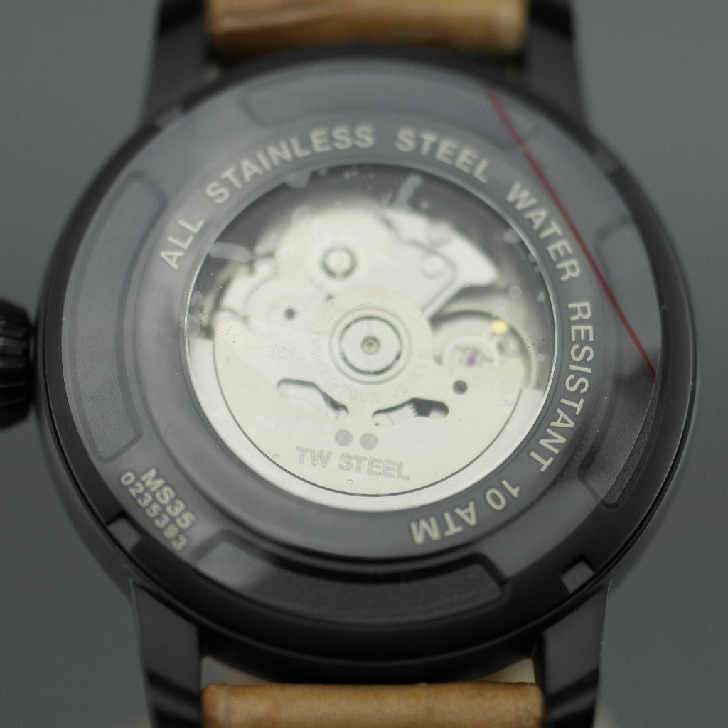 TW Steel Automatic Black Casual wrist watch with brown leather strap