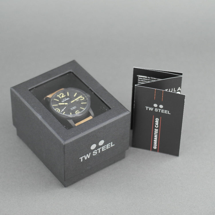TW Steel Automatic Black Casual wrist watch with brown leather strap