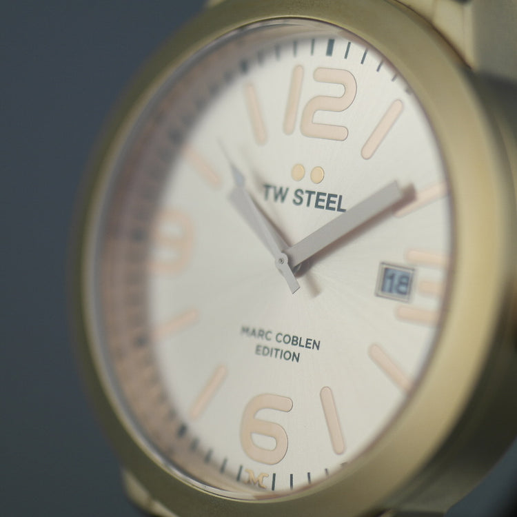 TW Steel Marc Coblen Edition gold tone wrist watch with strap
