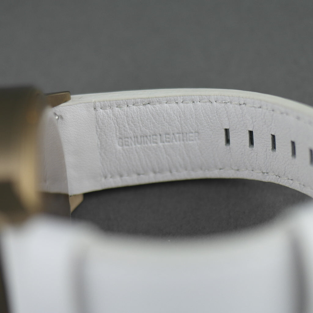 TW Steel Marc Coblen Edition wrist watch with silver dial and white leather strap