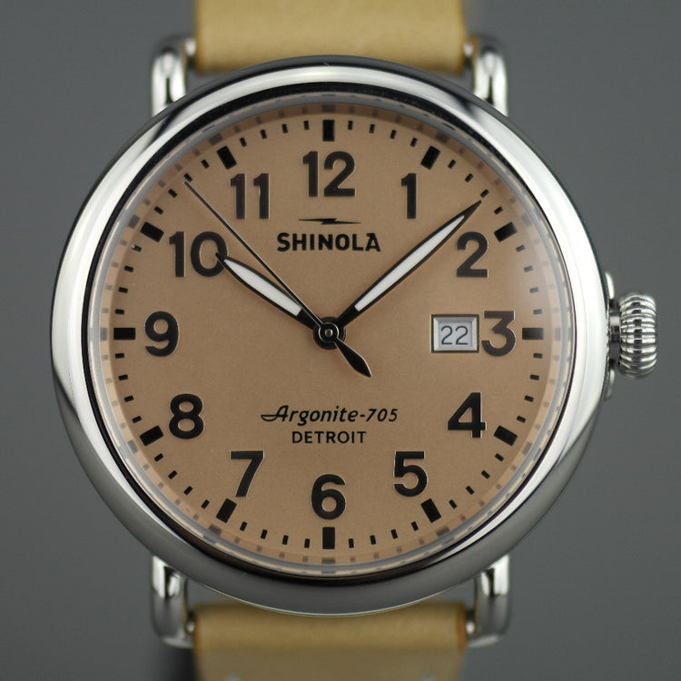 Shinola The Runwell wristwatch with copper dial and Aniline Latigo Leather strap