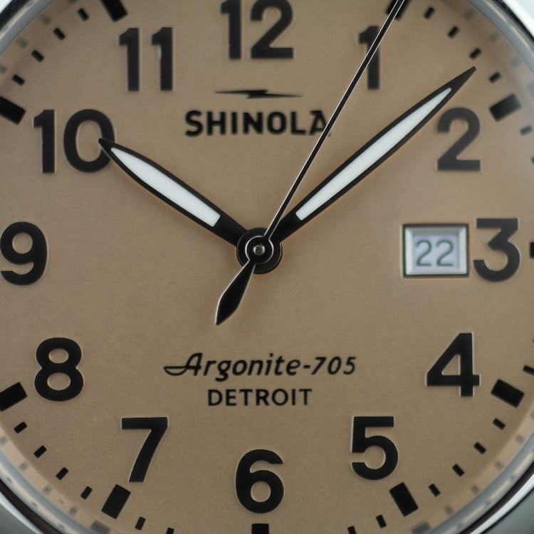 Shinola The Runwell wristwatch with copper dial and Aniline Latigo Leather strap