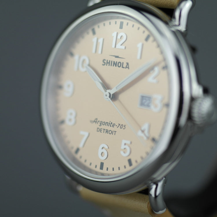 Shinola The Runwell wristwatch with copper dial and Aniline Latigo Leather strap