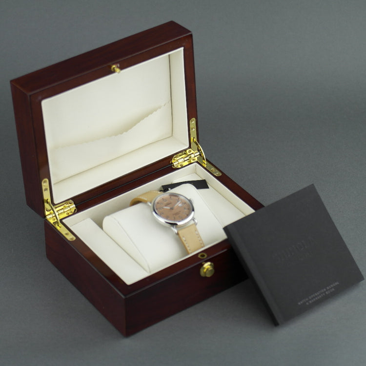 Shinola The Runwell wristwatch with copper dial and Aniline Latigo Leather strap