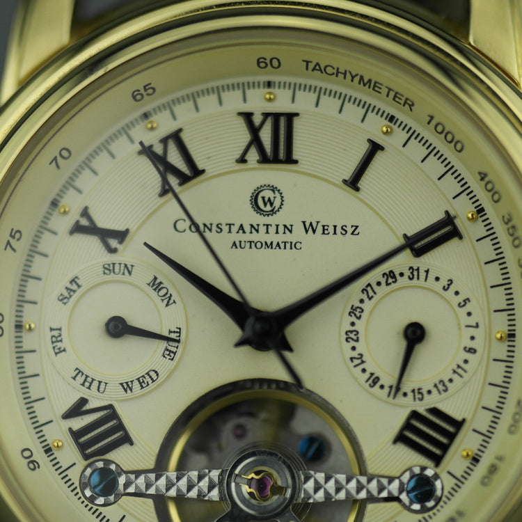 Constantin Weisz Herren-Armbanduhr mit automatischem Tachymeter, vergoldet