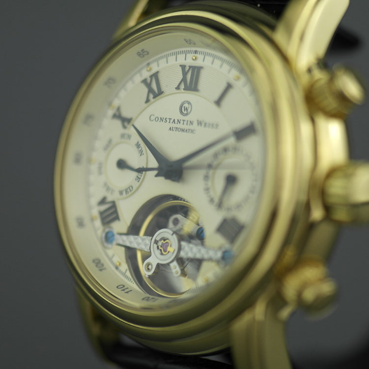 Constantin Weisz Herren-Armbanduhr mit automatischem Tachymeter, vergoldet