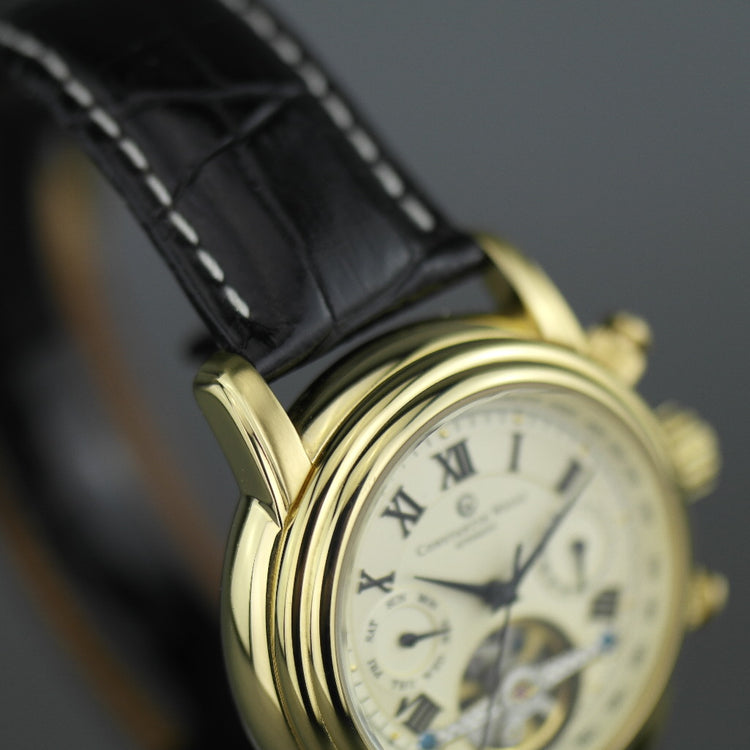 Constantin Weisz Herren-Armbanduhr mit automatischem Tachymeter, vergoldet