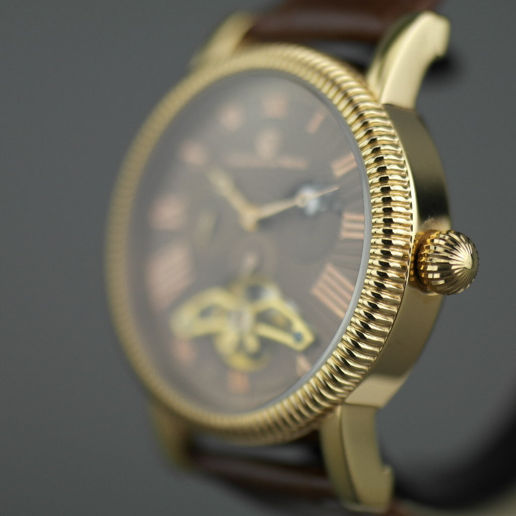 Constantin Weisz Open heart automatic wrist watch gold tone bronze dial