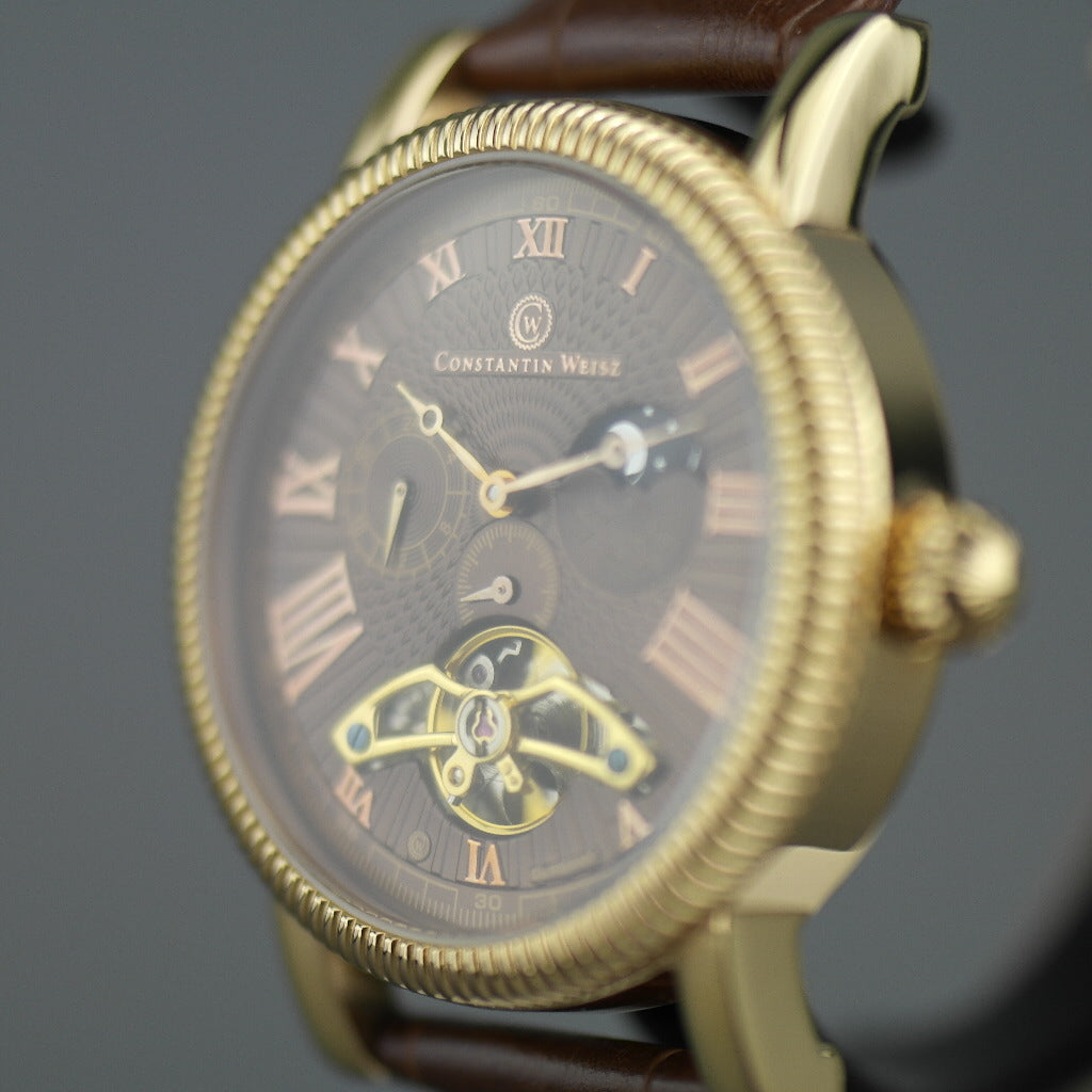 Constantin Weisz Open heart automatic wrist watch gold tone bronze dial