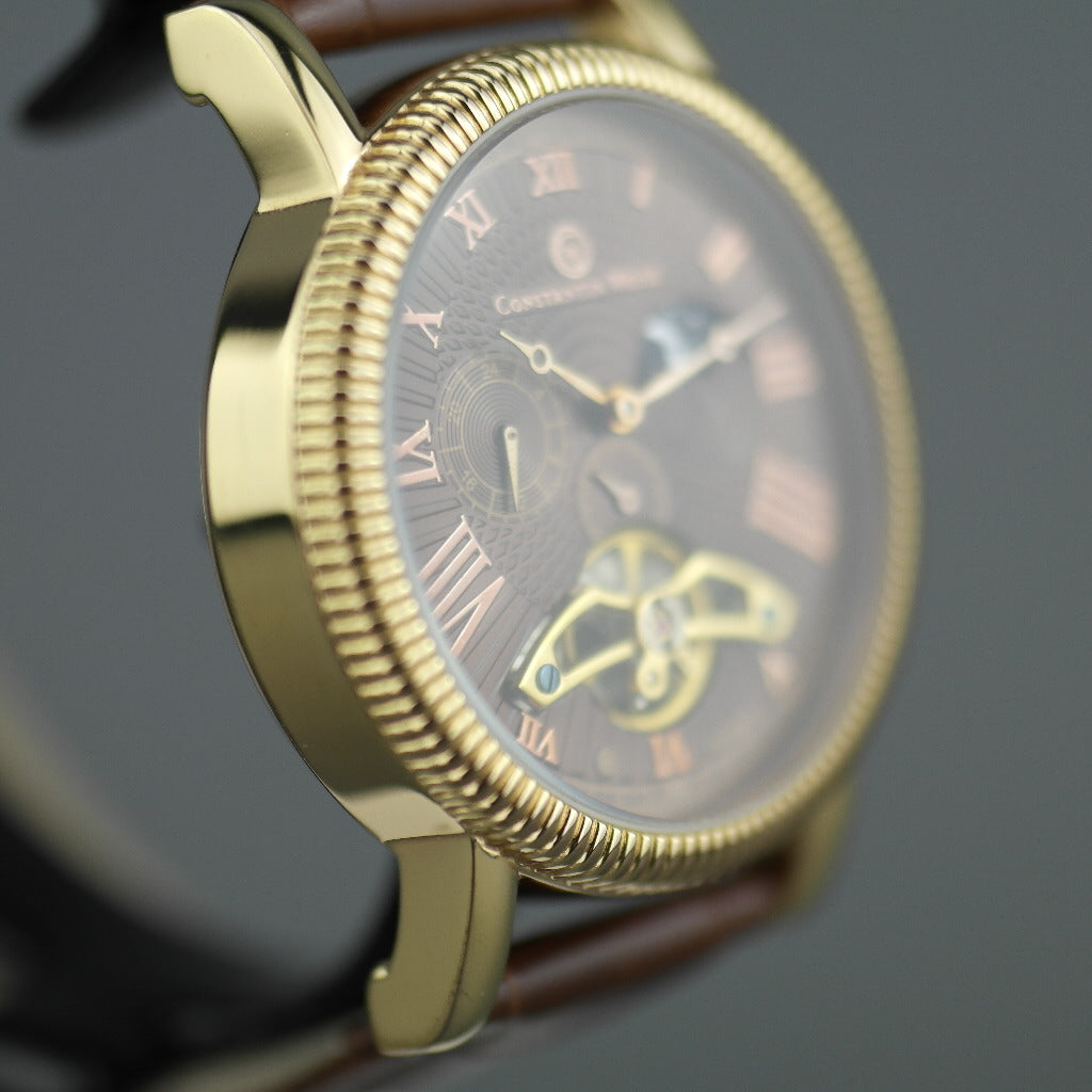 Constantin Weisz Open heart automatic wrist watch gold tone bronze dial