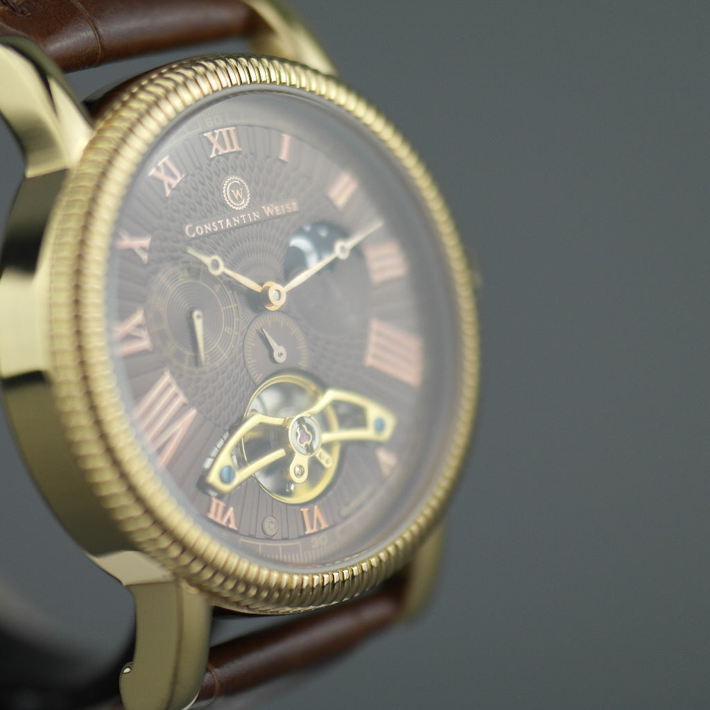 Constantin Weisz Open heart automatic wrist watch gold tone bronze dial