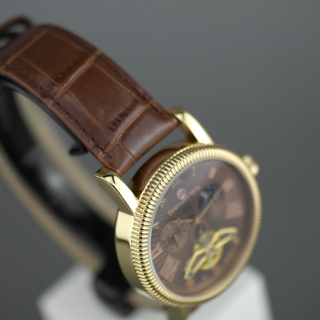 Constantin Weisz Open heart automatic wrist watch gold tone bronze dial