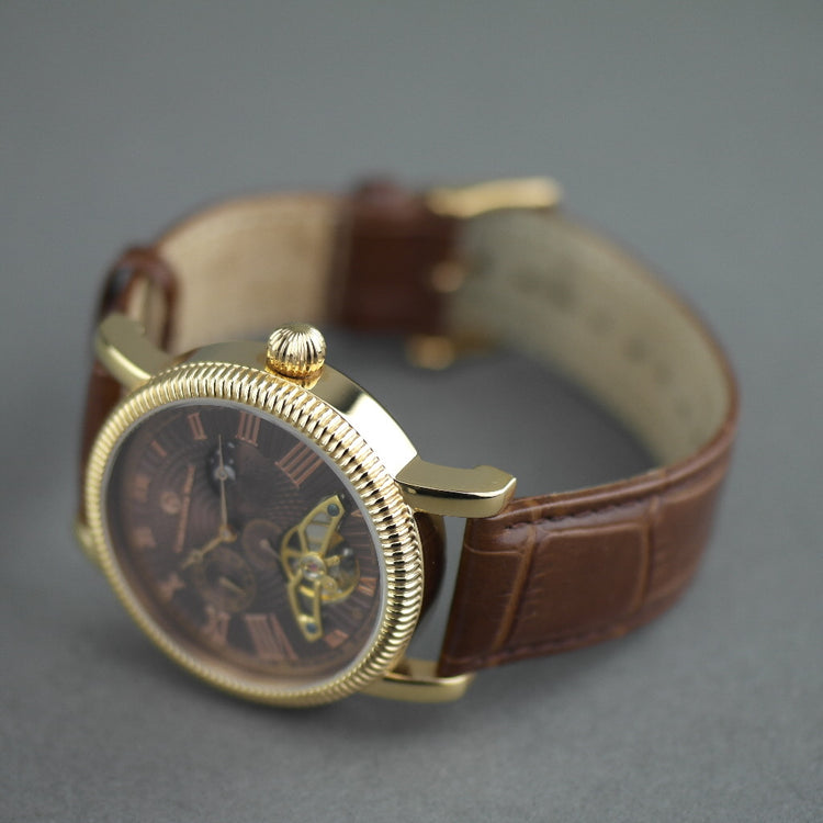 Constantin Weisz Open heart automatic wrist watch gold tone bronze dial